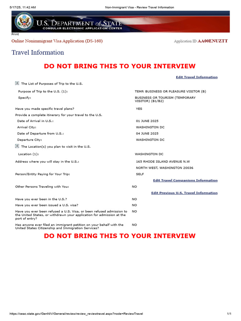 DS-160 Visa Application Travel Details | PDF | Travel Visa | Immigration