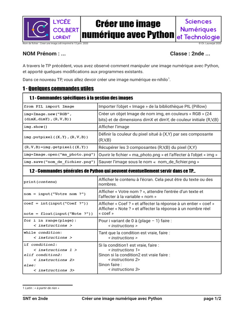Créer une image numérique avec Python | PDF | Image numérique | Fichier ...