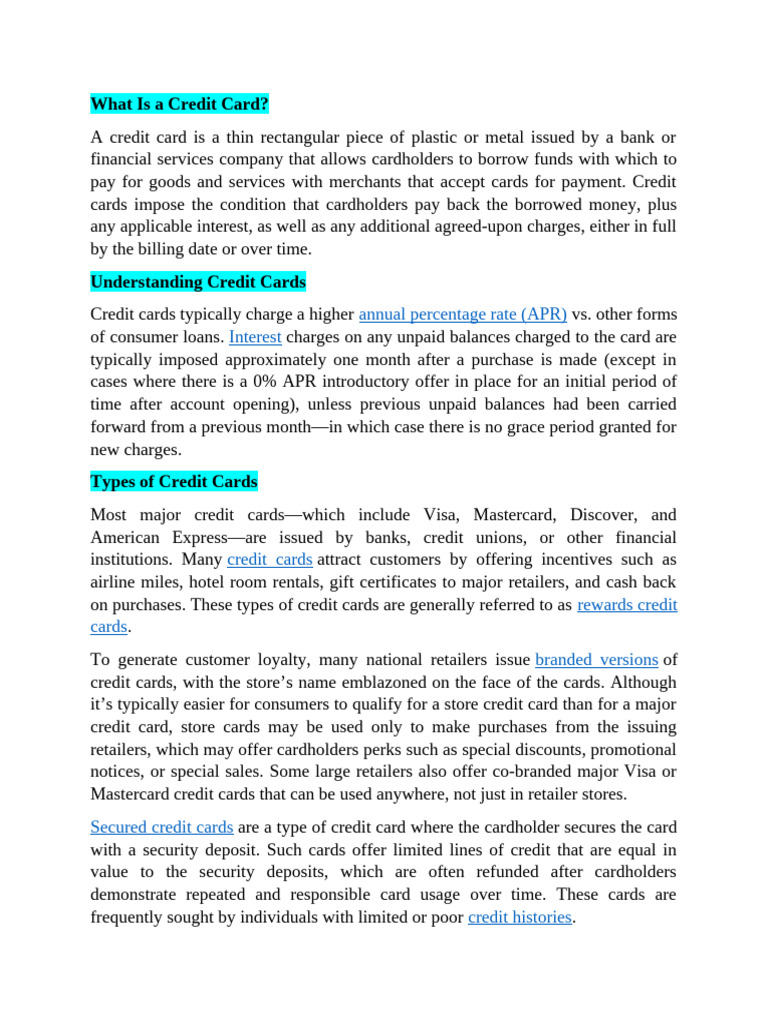 Understanding Credit Cards Explained | PDF | Credit Card | Interest