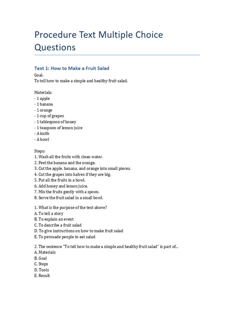 Procedure Text: Fruit Salad & Coffee | PDF | Coffee | Verb