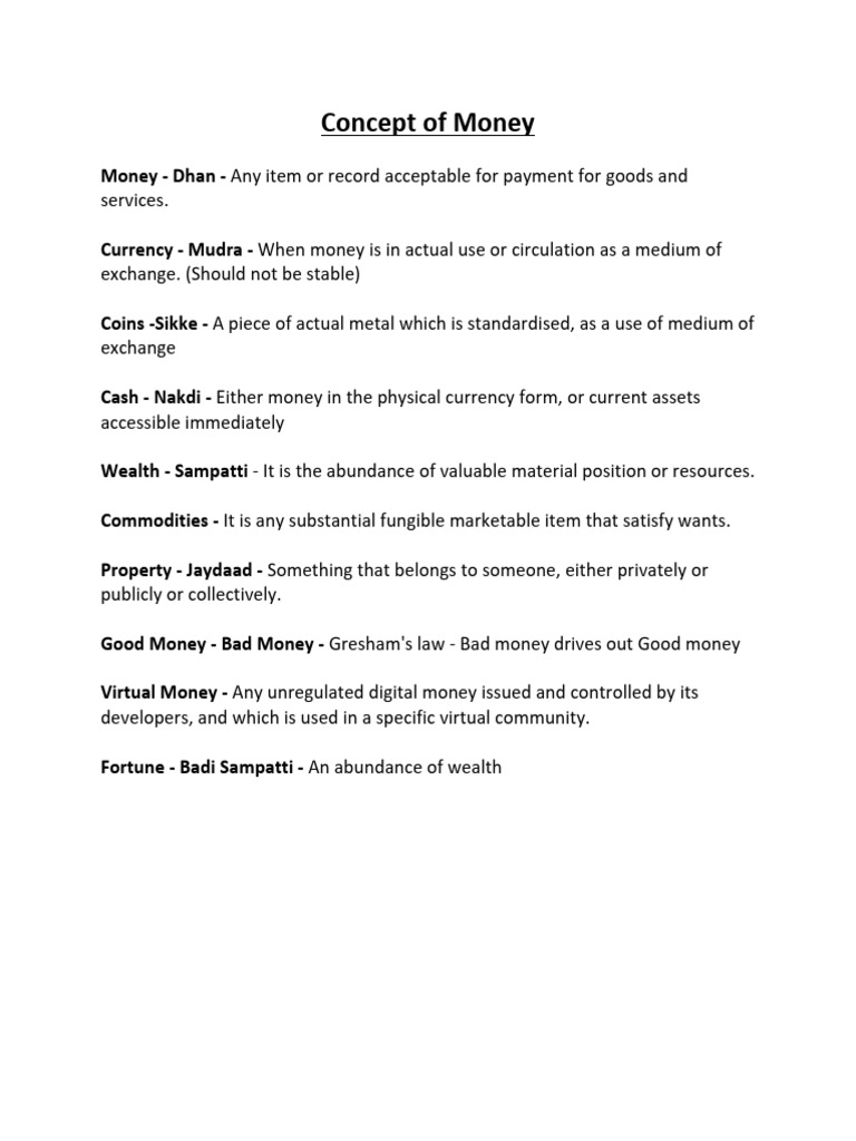 Understanding Money: Types and Concepts | PDF