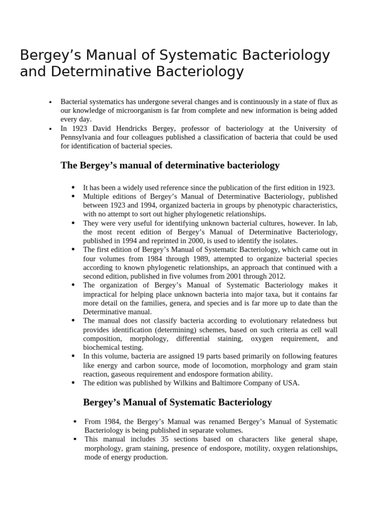 Overview of Bergey's Bacteriology Manuals | PDF | Bacteria | Archaea