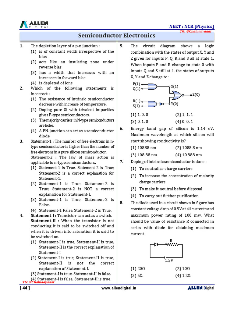 NEET Physics: Semiconductor Concepts | PDF | P–N Junction | Semiconductors