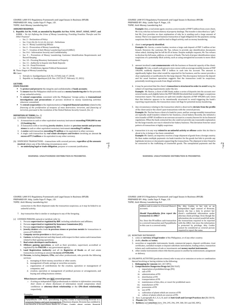 Anti-Money Laundering Act Overview | PDF | Money Laundering | Subpoena ...