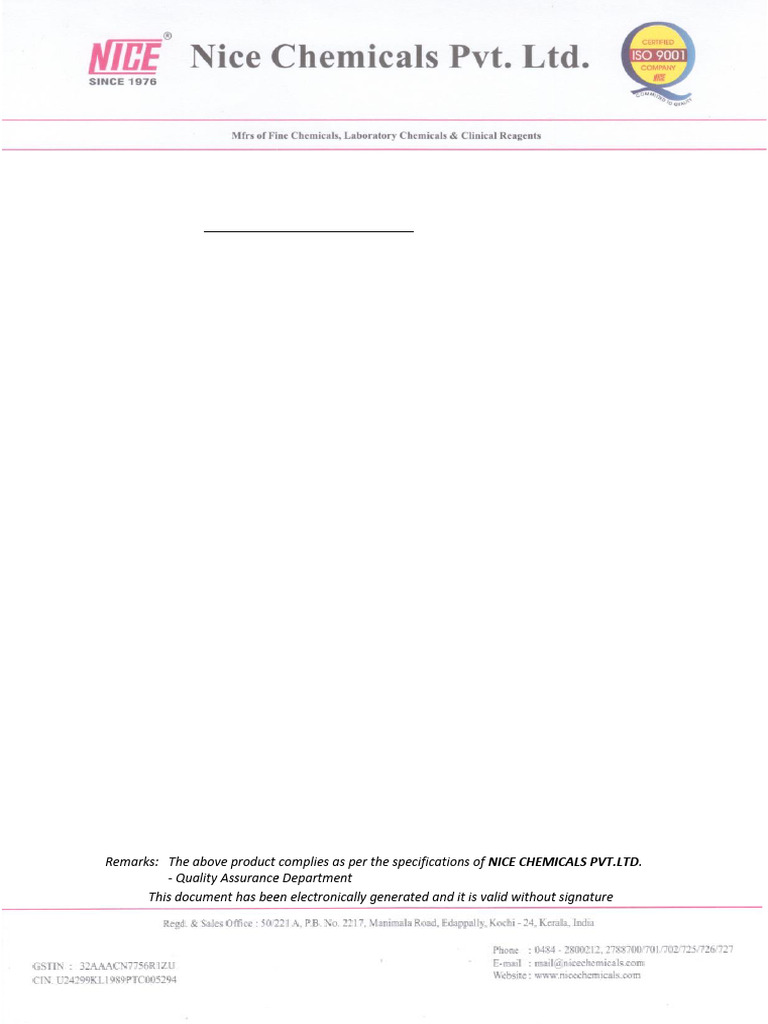 Certificate of Analysis for Patton & Reeder's Reagent | PDF