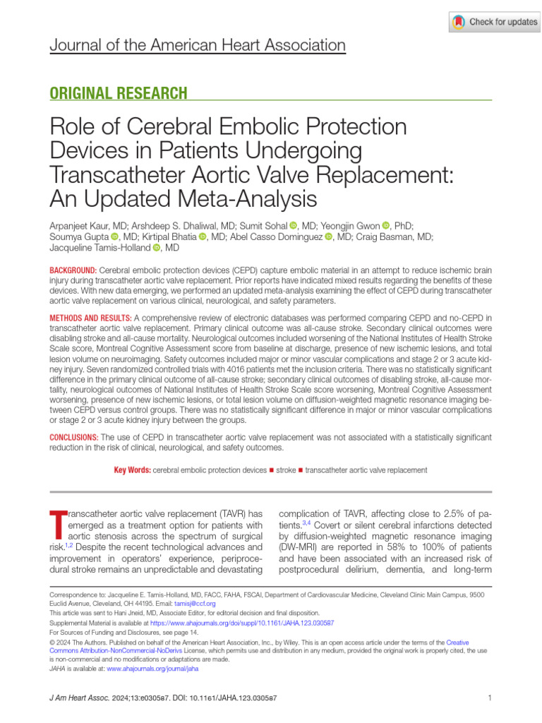 Kaur Et Al 2024 Role of Cerebral Embolic Protection Devices in Patients ...
