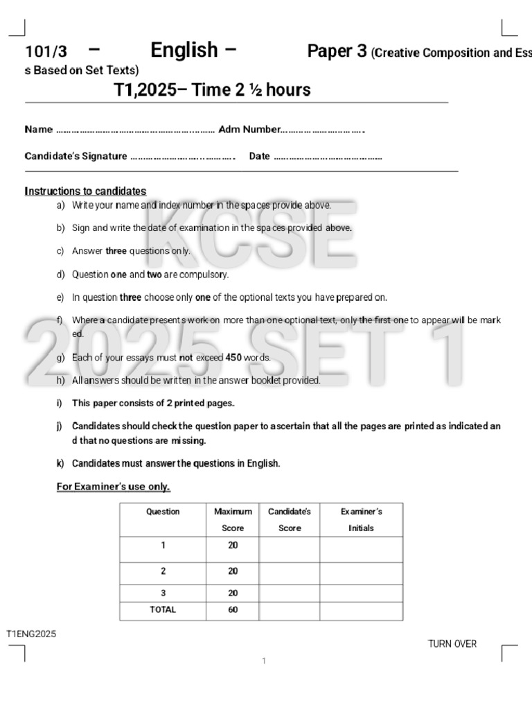 Kcse 2025 English Paper 3 Revision Series Set 1 15 Pdf