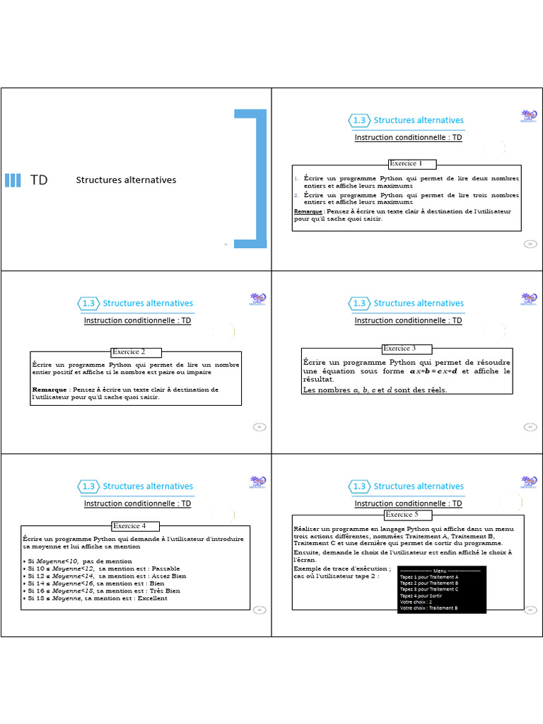 Programmes Python avec structures conditionnelles | PDF | Structure de ...