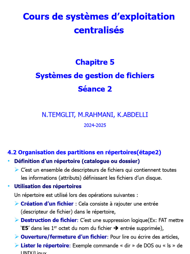 Gestion des fichiers et répertoires en OS | PDF | Fichier informatique ...
