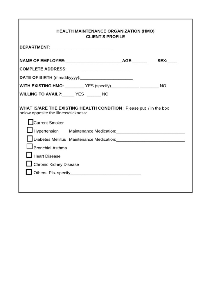 Hmo Client Information Sheet | PDF