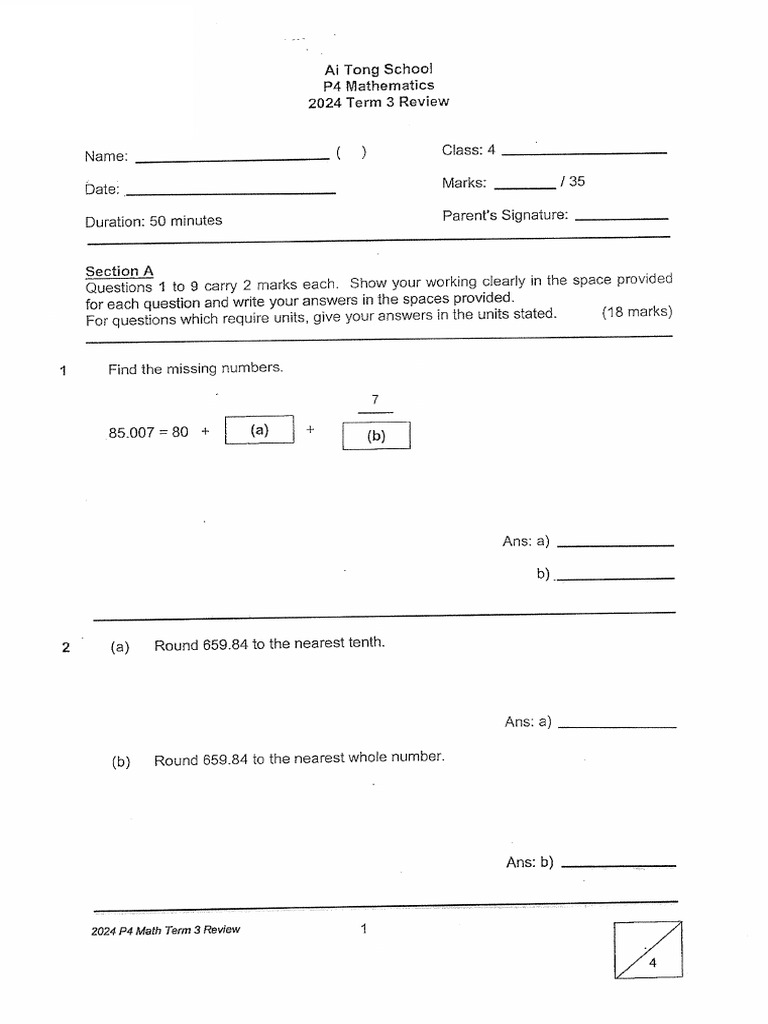 2024-P4-Maths-Term 3 Review-Ai Tong | PDF