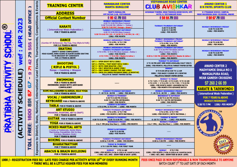 Pas Activity Schedule Wef Apr23 | PDF