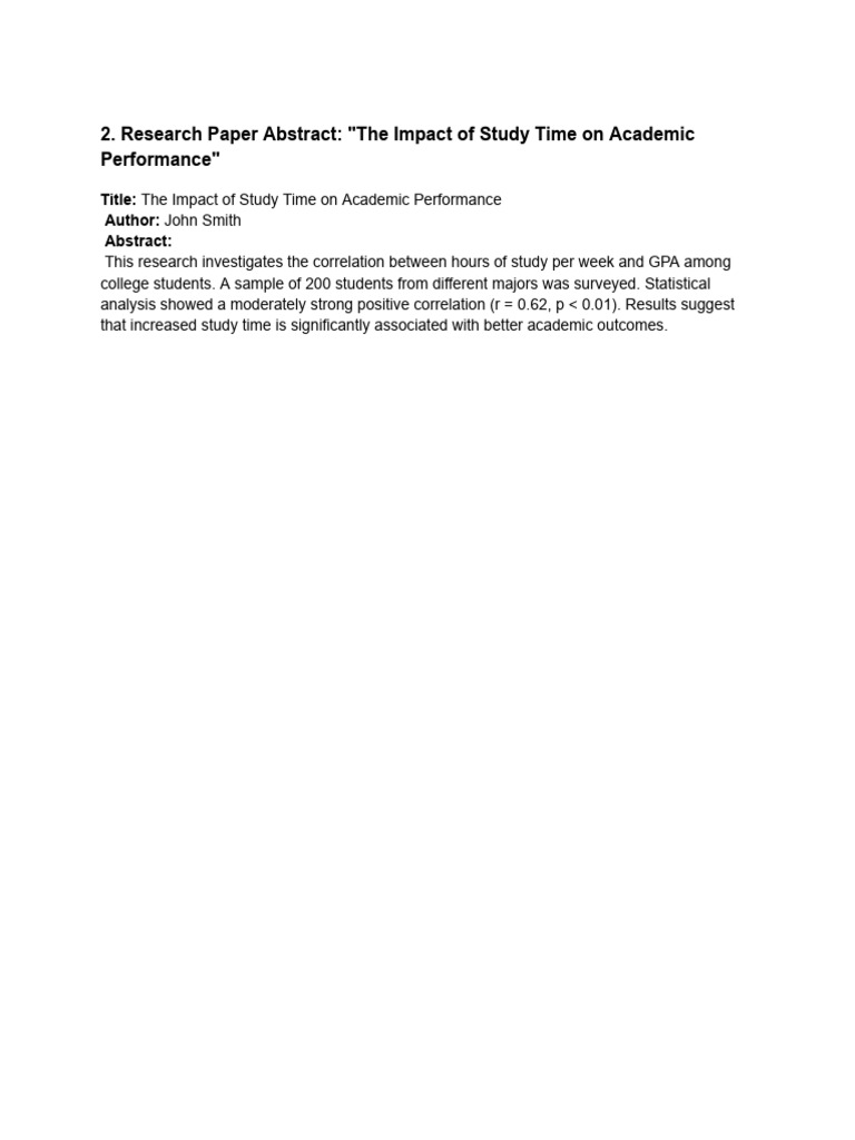Research Paper Abstract - The Impact of Study Time On Academic ...