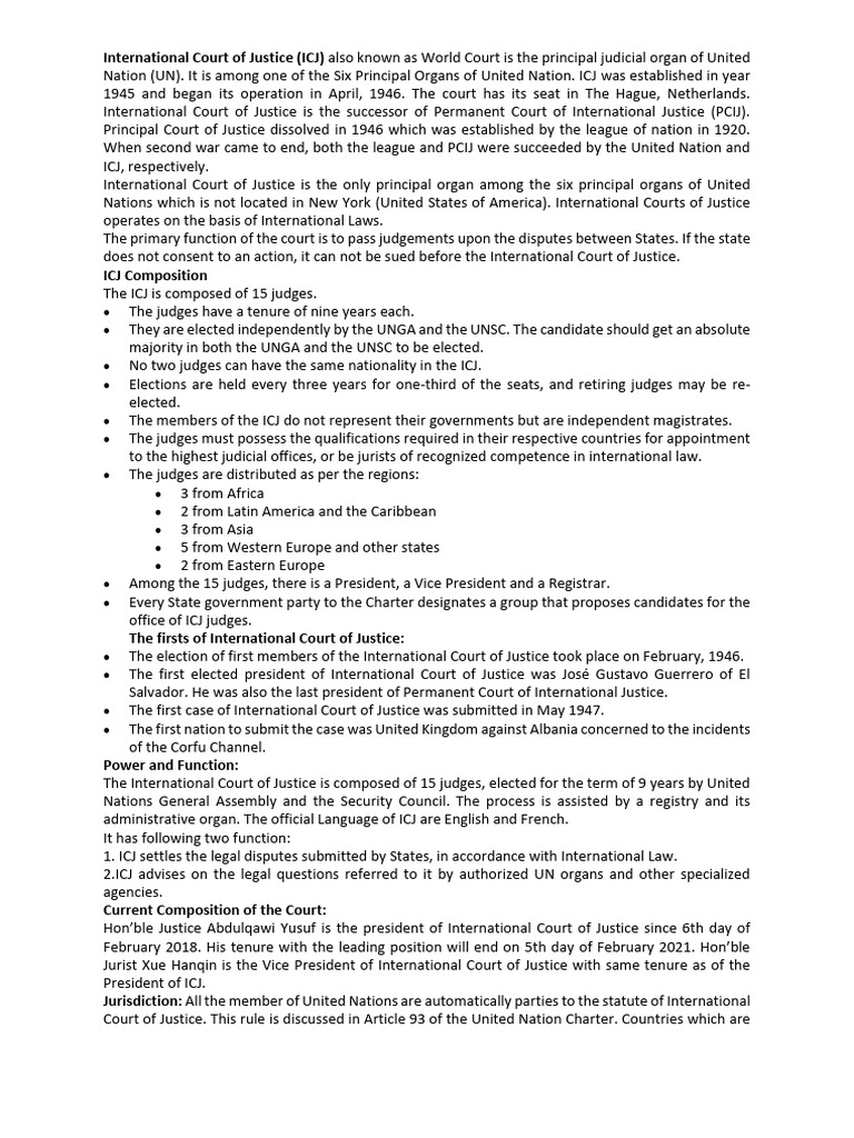 Overview of the International Court of Justice | PDF | Judiciaries ...