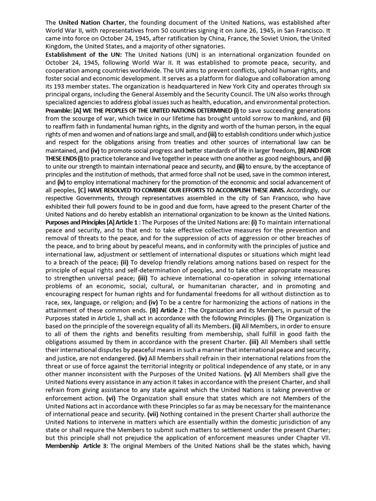 United Nations Charter Overview | PDF | United Nations Security Council ...