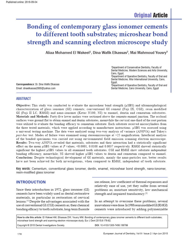 Bond Strength of Glass Ionomer Cements | PDF | Tooth Enamel | Human Tooth
