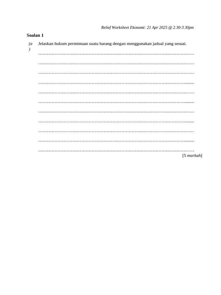 Relief Worksheet Ekonomi 21042025 | PDF