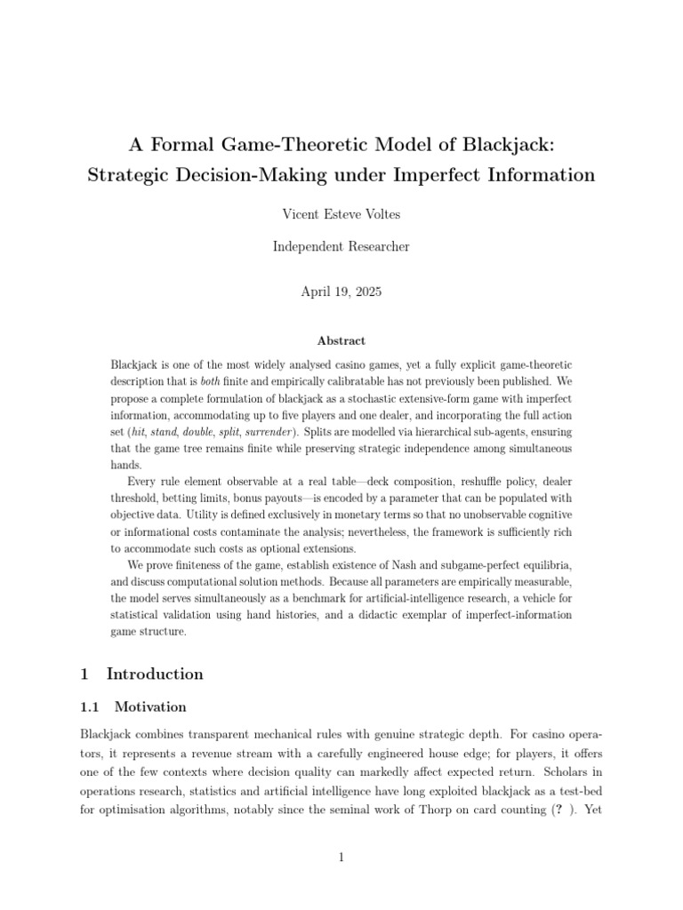 A Formal Game-Theoretic Model of Blackjack | PDF | Game Theory ...