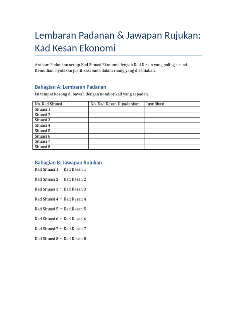 Padanan Kad Situasi Ekonomi dan Kesan | PDF