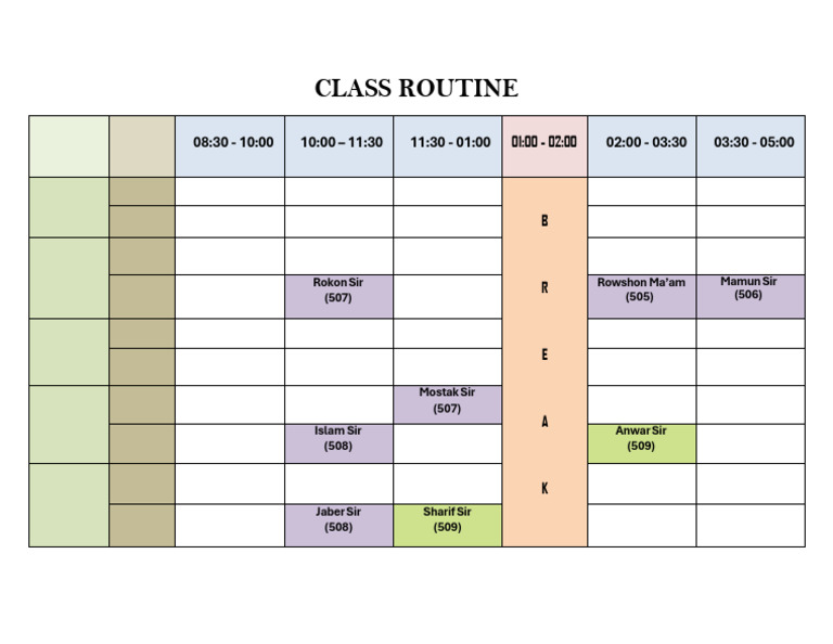 Weekly Class Schedule Overview | PDF
