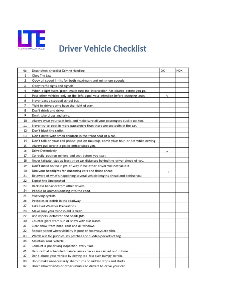 Driver Vehicle Checklist | PDF