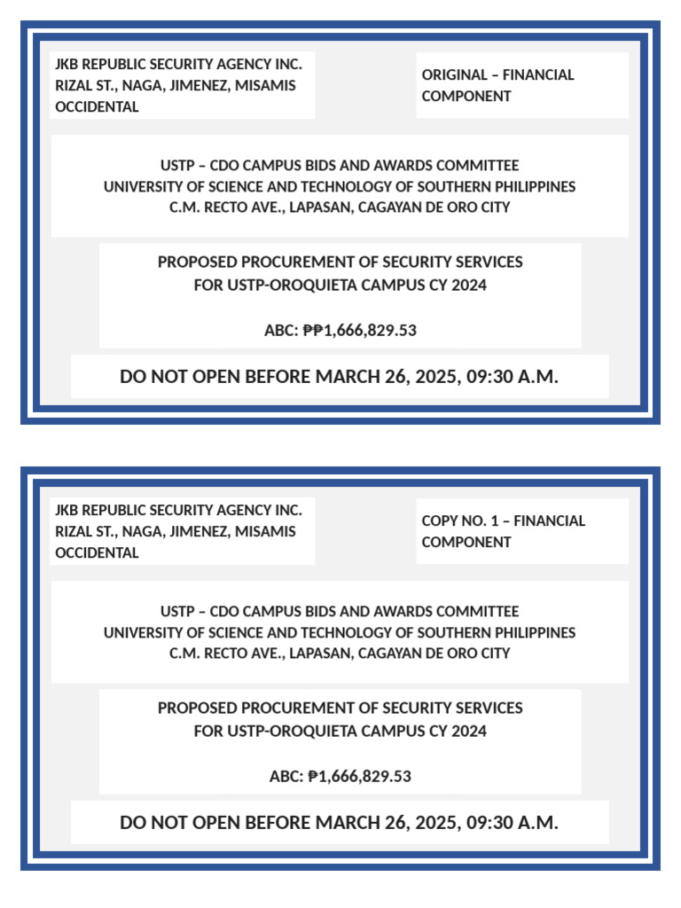 USTP Oroquieta Campus Security Bid 2024 | PDF