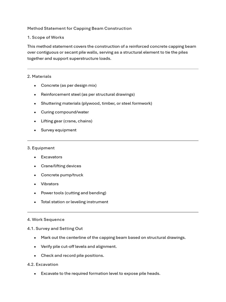 Capping Beam Construction Method Statement | PDF | Deep Foundation ...