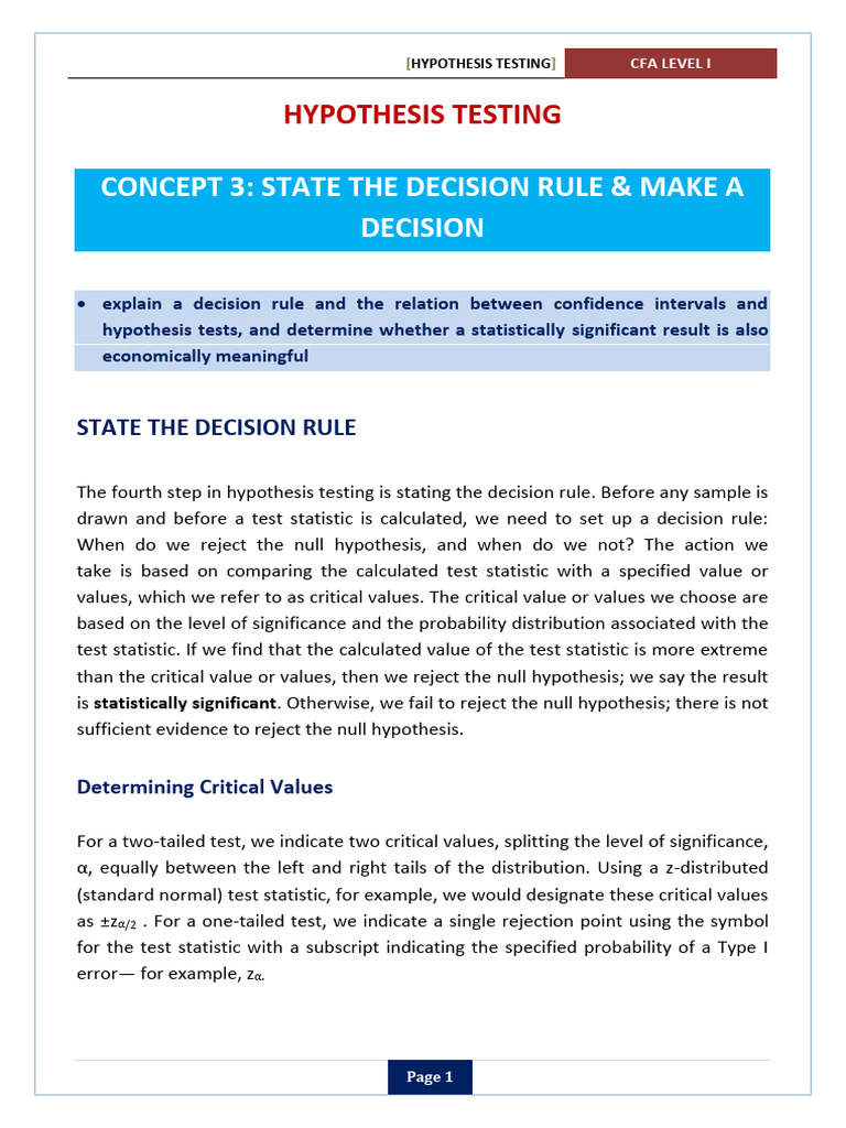 Hypothesis Testing: Decision Rules Explained | PDF | Statistical ...