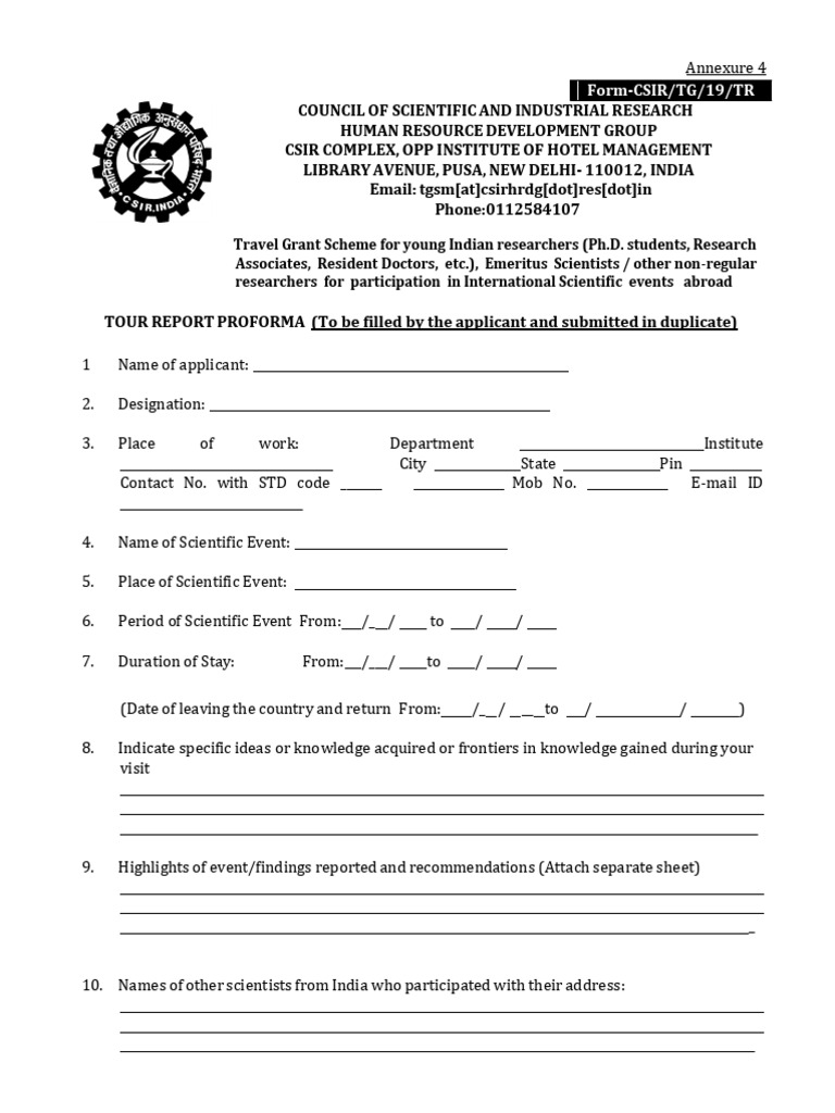 CSIR Travel Grant Application Form | PDF