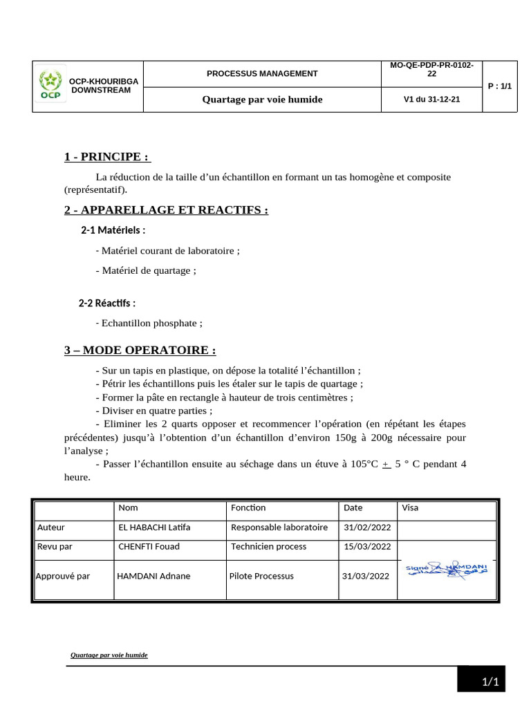 Quartage Échantillon par Voie Humide | PDF