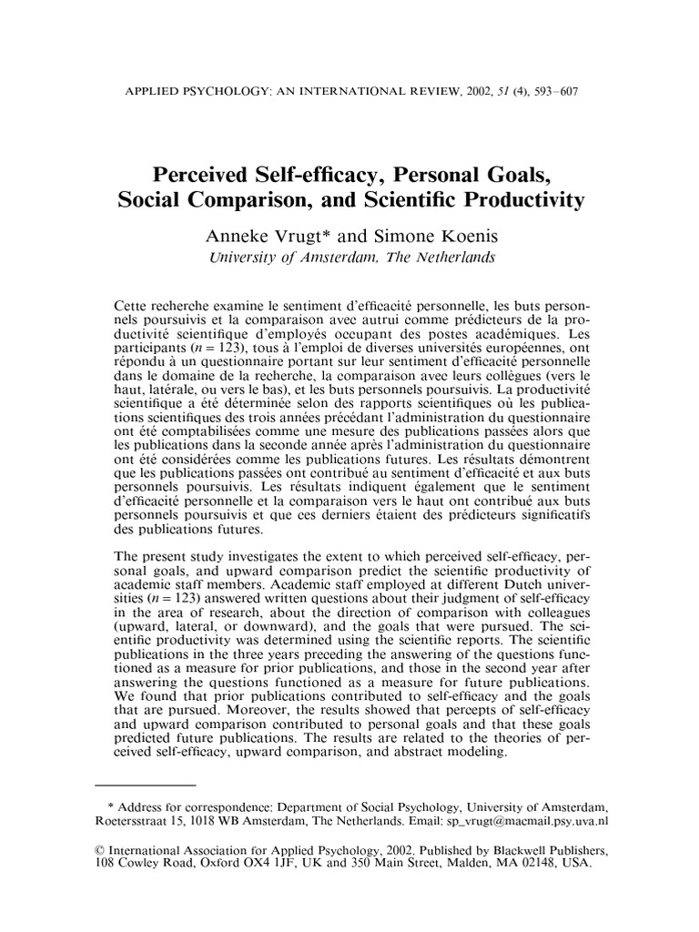 Self-Efficacy and Academic Productivity | PDF | Self Efficacy ...