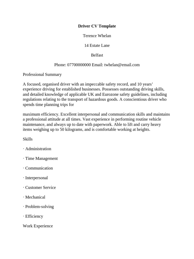 Driver CV Template | PDF