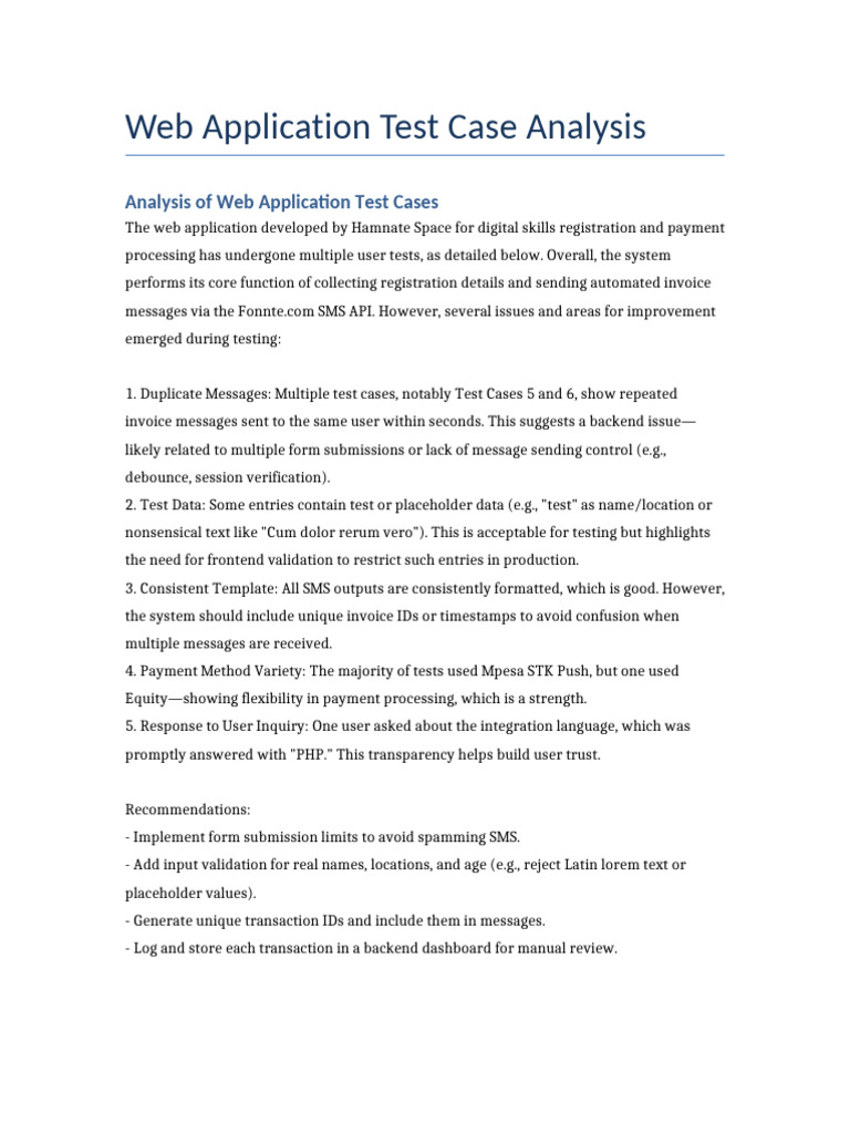 Web App Test Case Findings & Improvements | PDF | Software ...