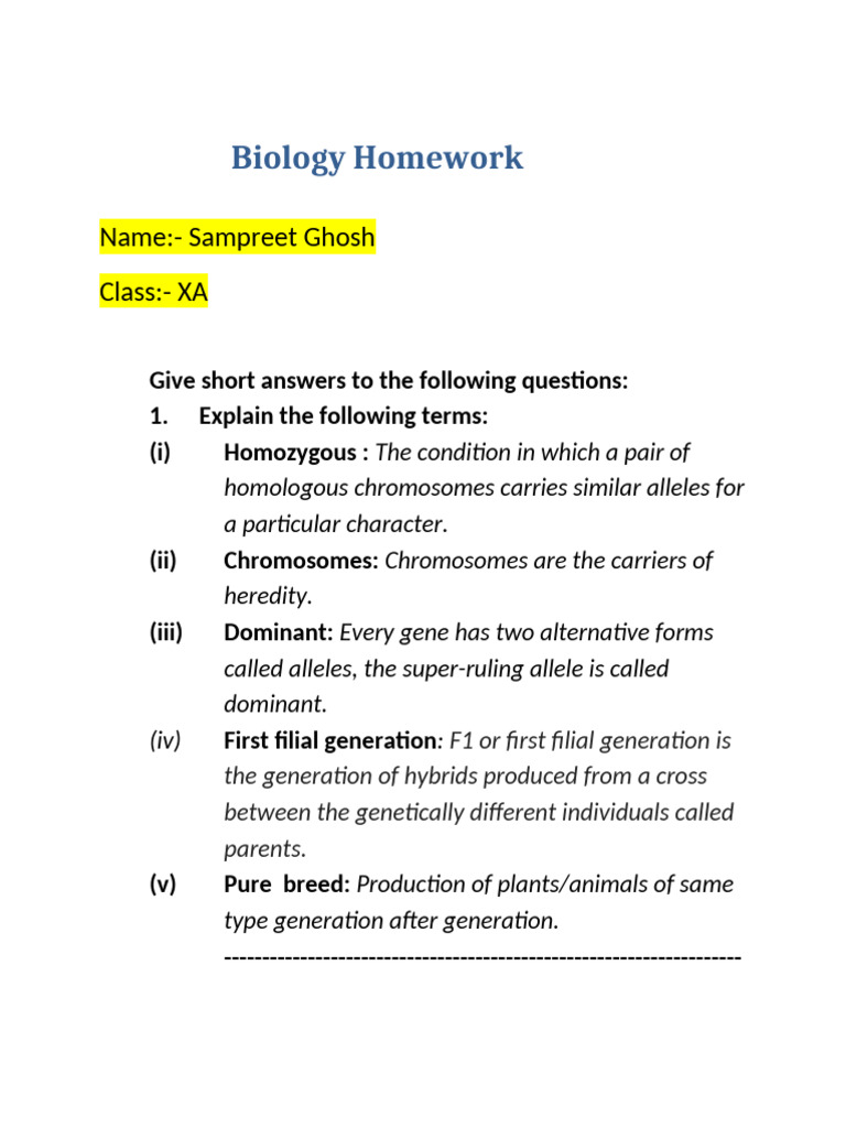 Biology Homework: Genetics Terms Explained | PDF | Dominance (Genetics ...
