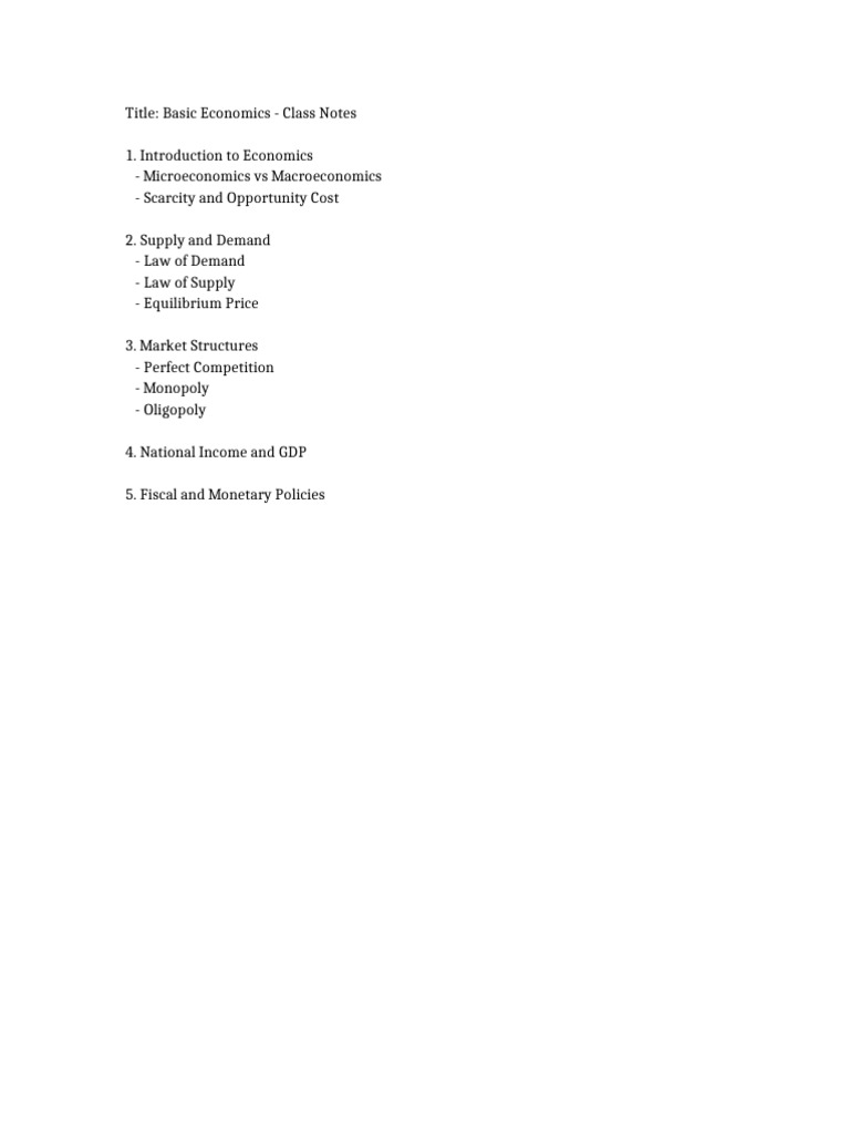 Basic Economics Class Notes Overview | PDF