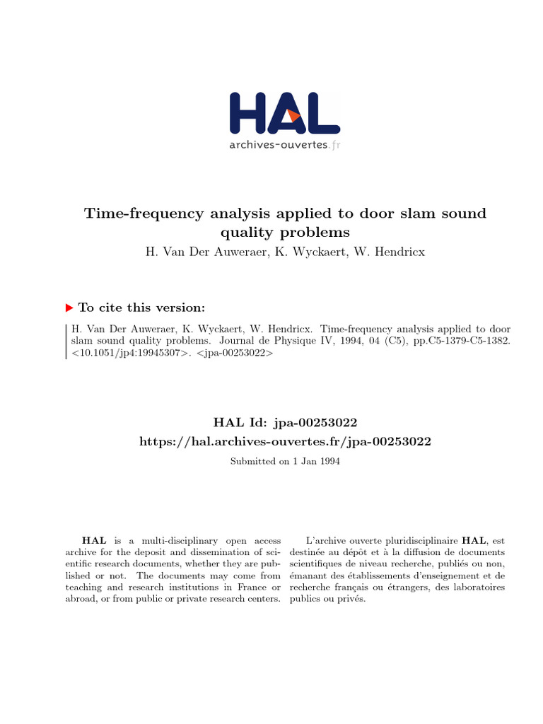 Time Frequency Analysis Applied To Door | PDF | Wavelet | Spectral Density