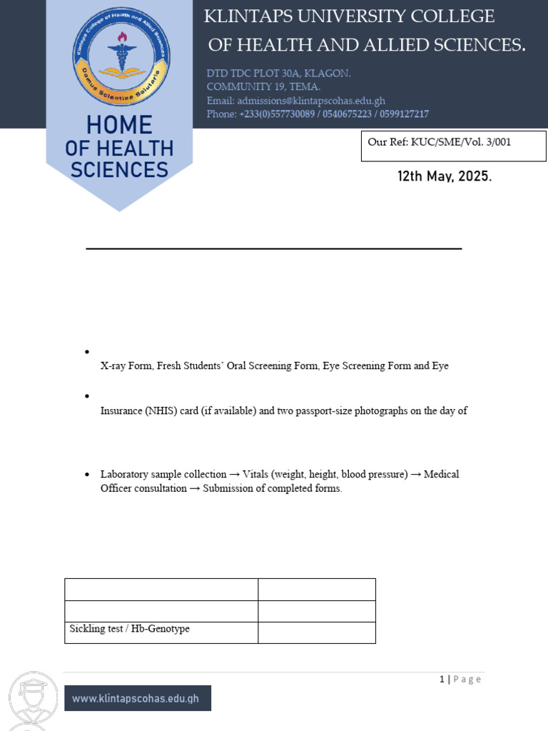 Freshmen Medical Examination Guidelines | PDF | Health Care | Medicine