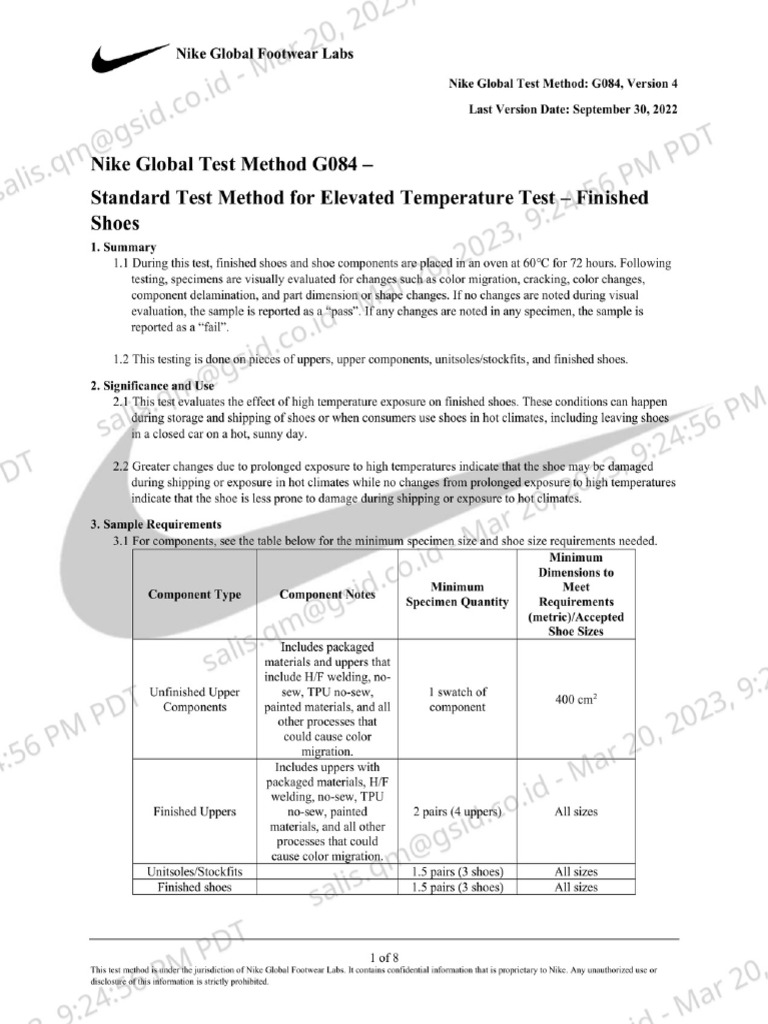 NIKE G084 - Elevated Temperature Test - Finished Shoes | PDF