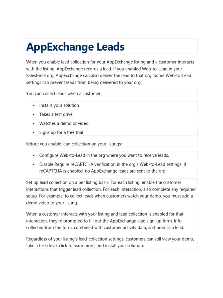 AppExchange Lead Collection Guide | PDF