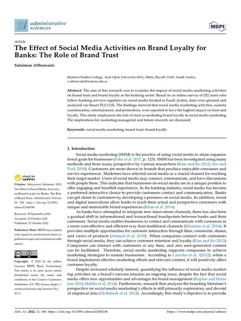 The Effect of Social Media Activities On Brand Loyalty For Banks: The ...