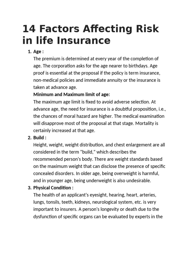 Factors Influencing Life Insurance Risk | PDF | Insurance | Physical ...