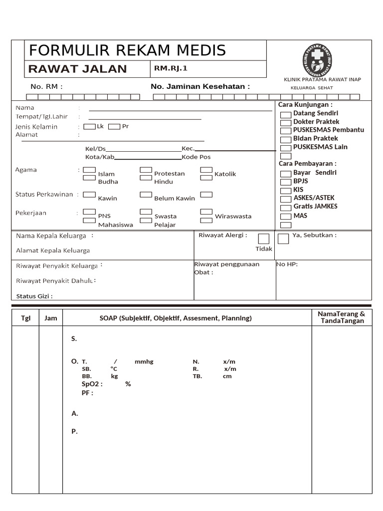 Contoh Formulir Rekam Medis RJ | PDF