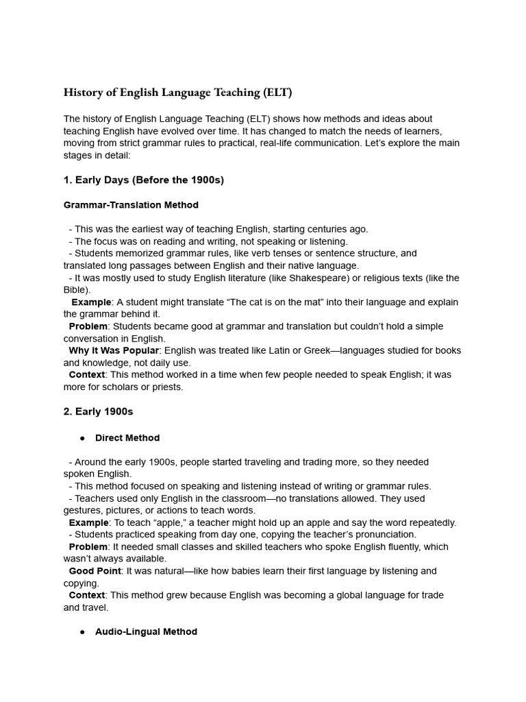 Evolution of English Language Teaching | PDF | Language Acquisition ...