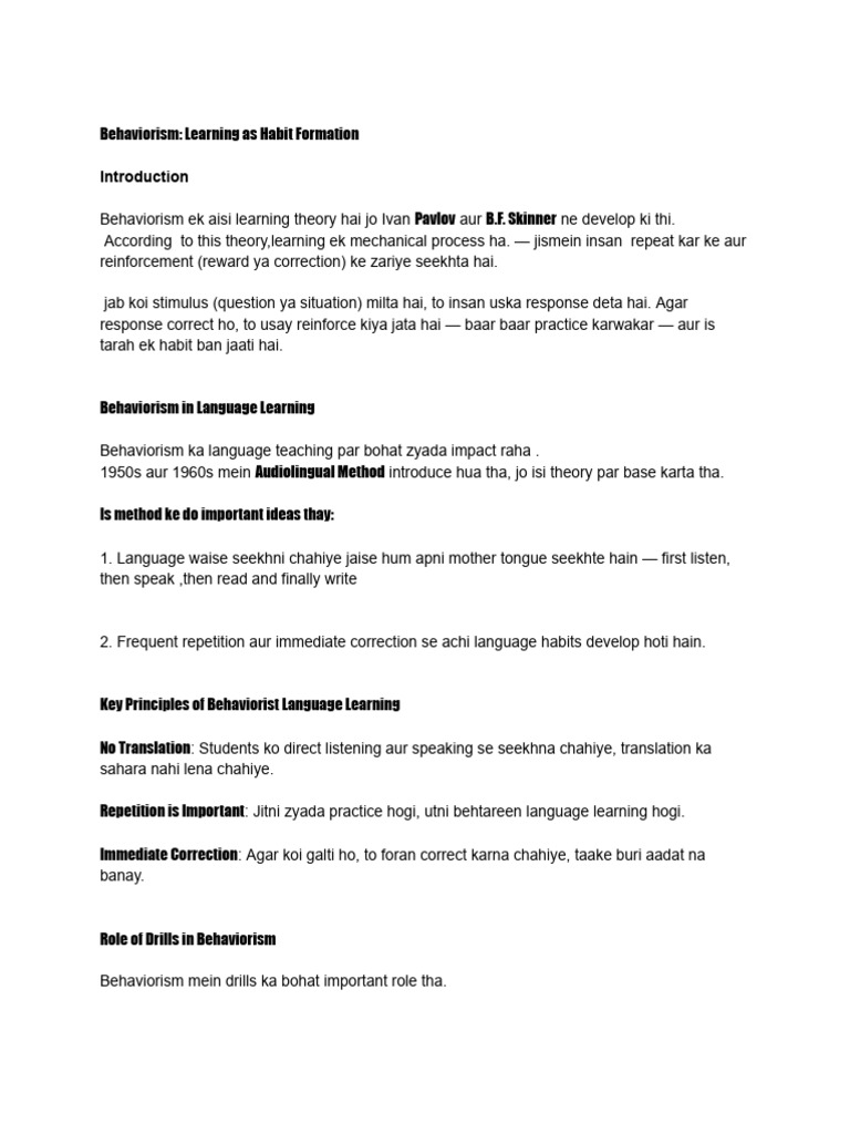 Behaviorism - Learning As Habit Formation | PDF | Behaviorism | Learning