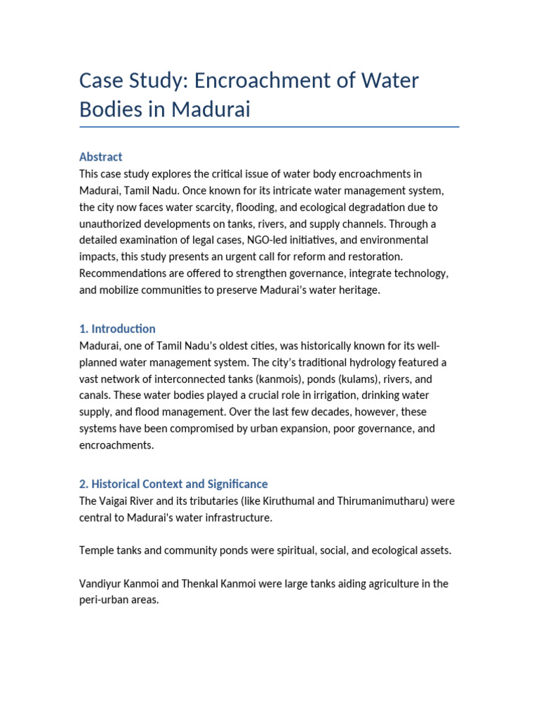 Madurai Water Encroachment Case Study Expanded | PDF | Water | Flood