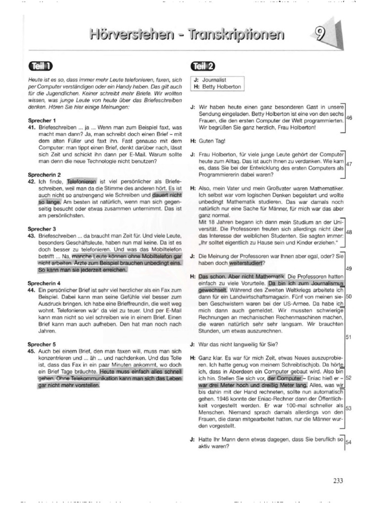 Transkription Test 9 Teil 1,2 | PDF