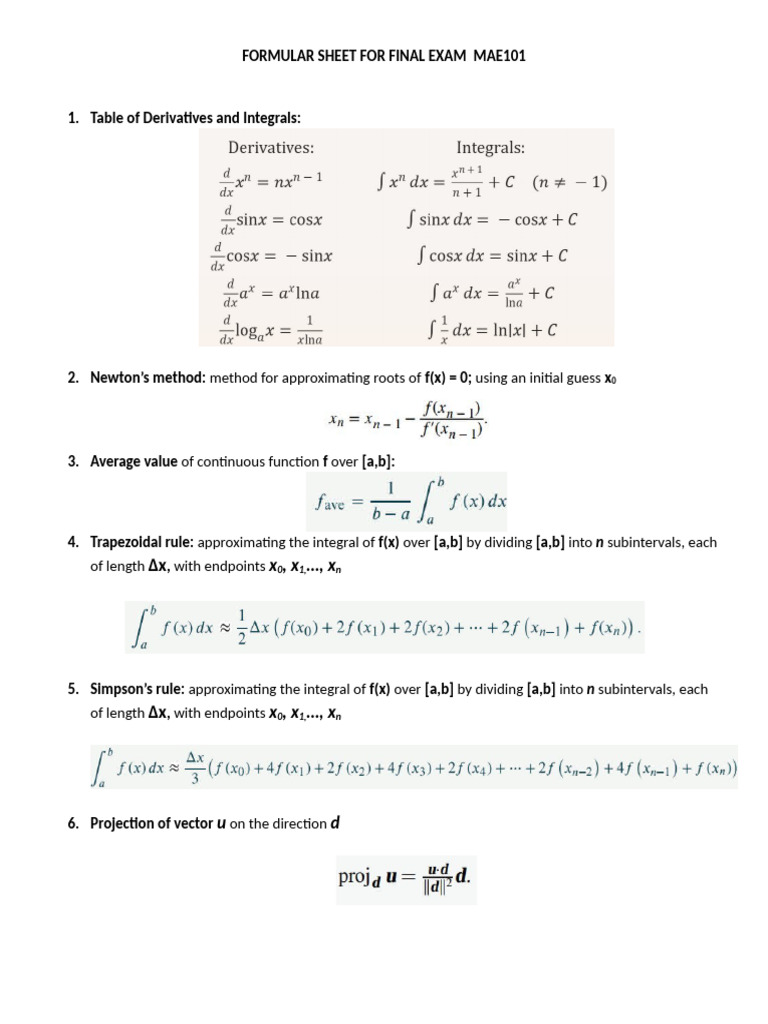 Year 12 Methods Formula Sheet 2025 | PDF