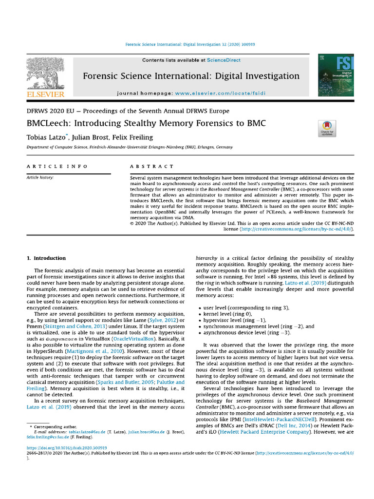 BMCLeech - Introducing Stealthy Memory Forensics To BMC | PDF