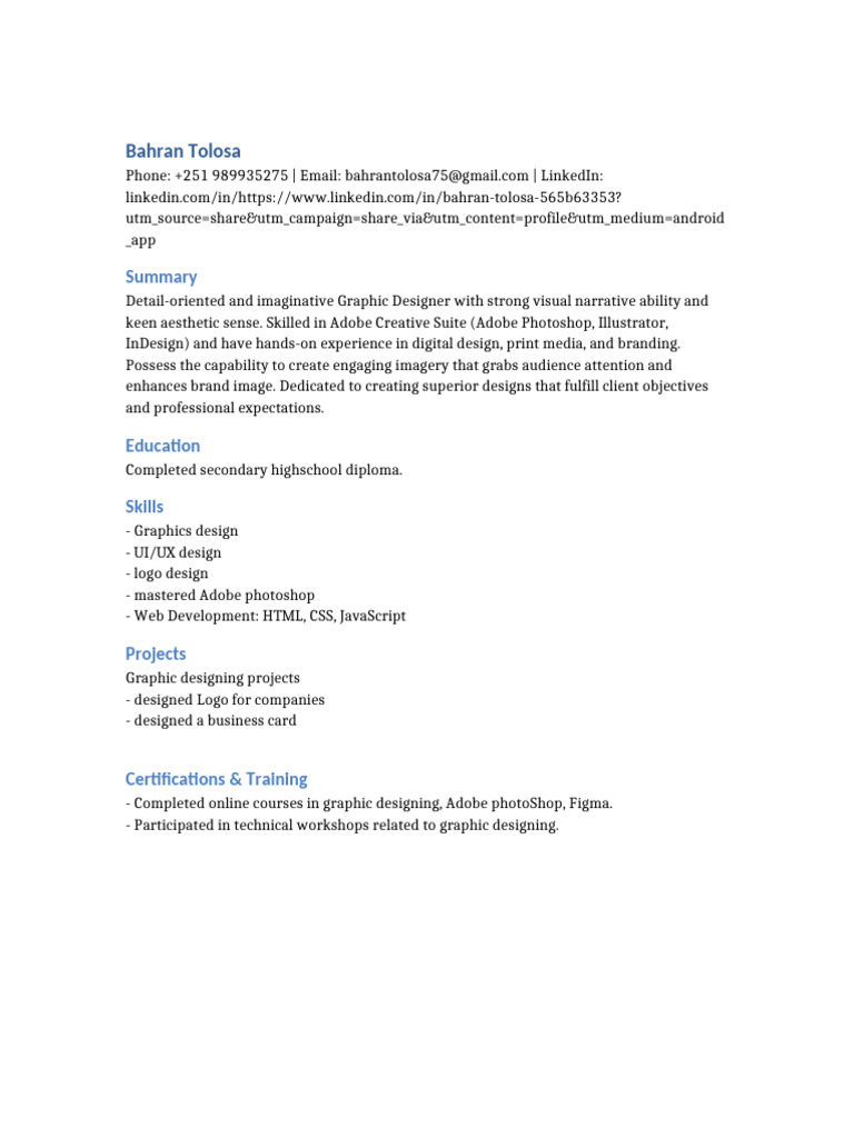 Sample - Resume For Bahran | PDF