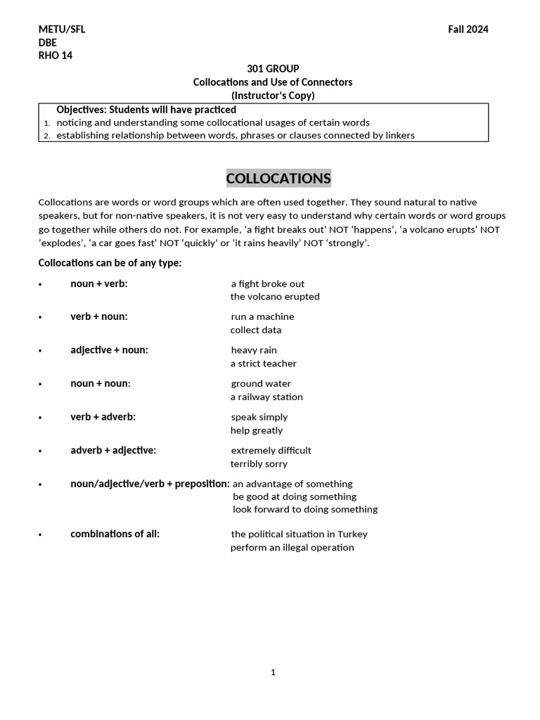 RHO 14 INS (Collocations Use of Connectors) | PDF | Volcano | Dyslexia